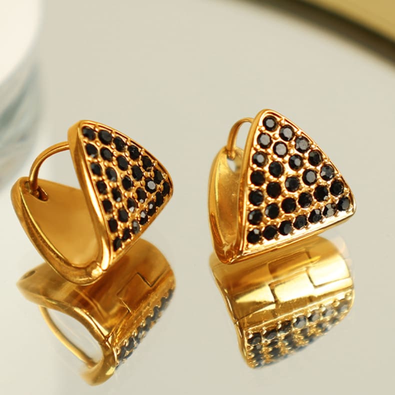 1 Pair Simple Series Simple Geometric Stainless Steel 18K Gold Color Plated Rhinestone Women's Hoop Earrings h5 